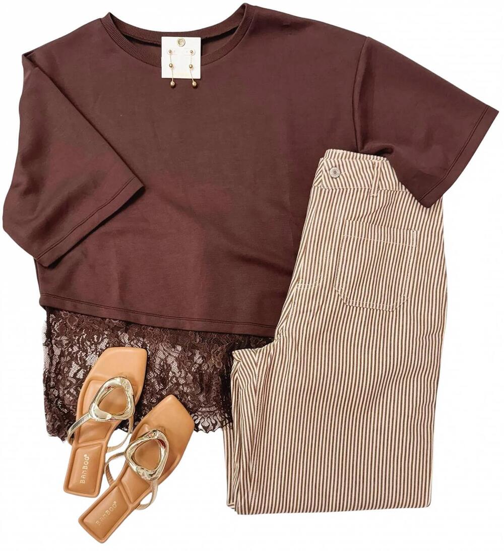 NEW ENTRO women's coastal lines striped pants in brown